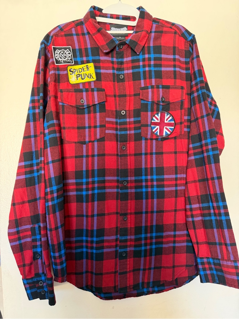 Spider-Punk Across The Spider-Verse Plaid Flannel Shirt NWT Medium BoxLunch